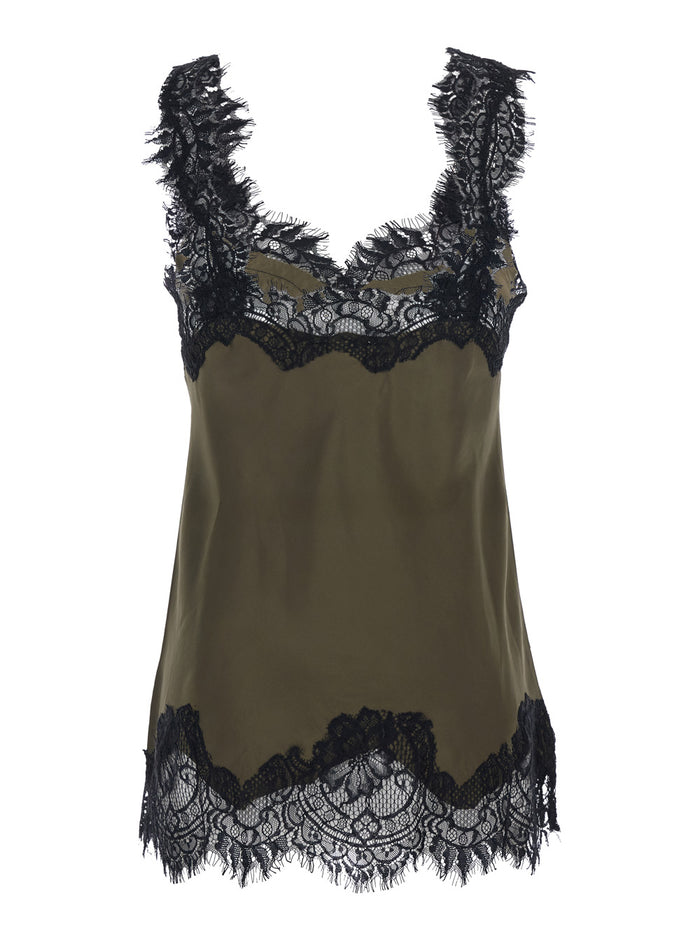 Top MEGAN BIAS CAMIE Green with Thin Silk Straps for Women Tops
