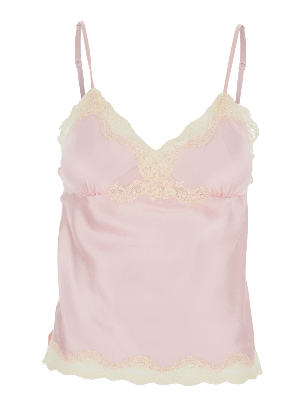 V-Neck Top With Lace Details In Pink Fabric For Women Tops