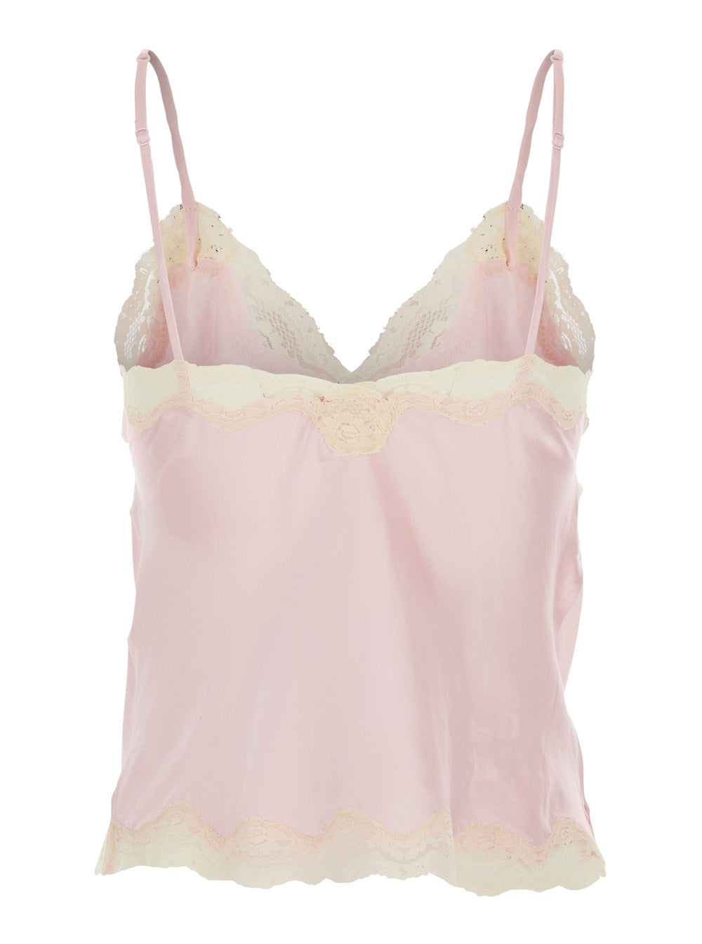 V-Neck Top With Lace Details In Pink Fabric For Women Tops