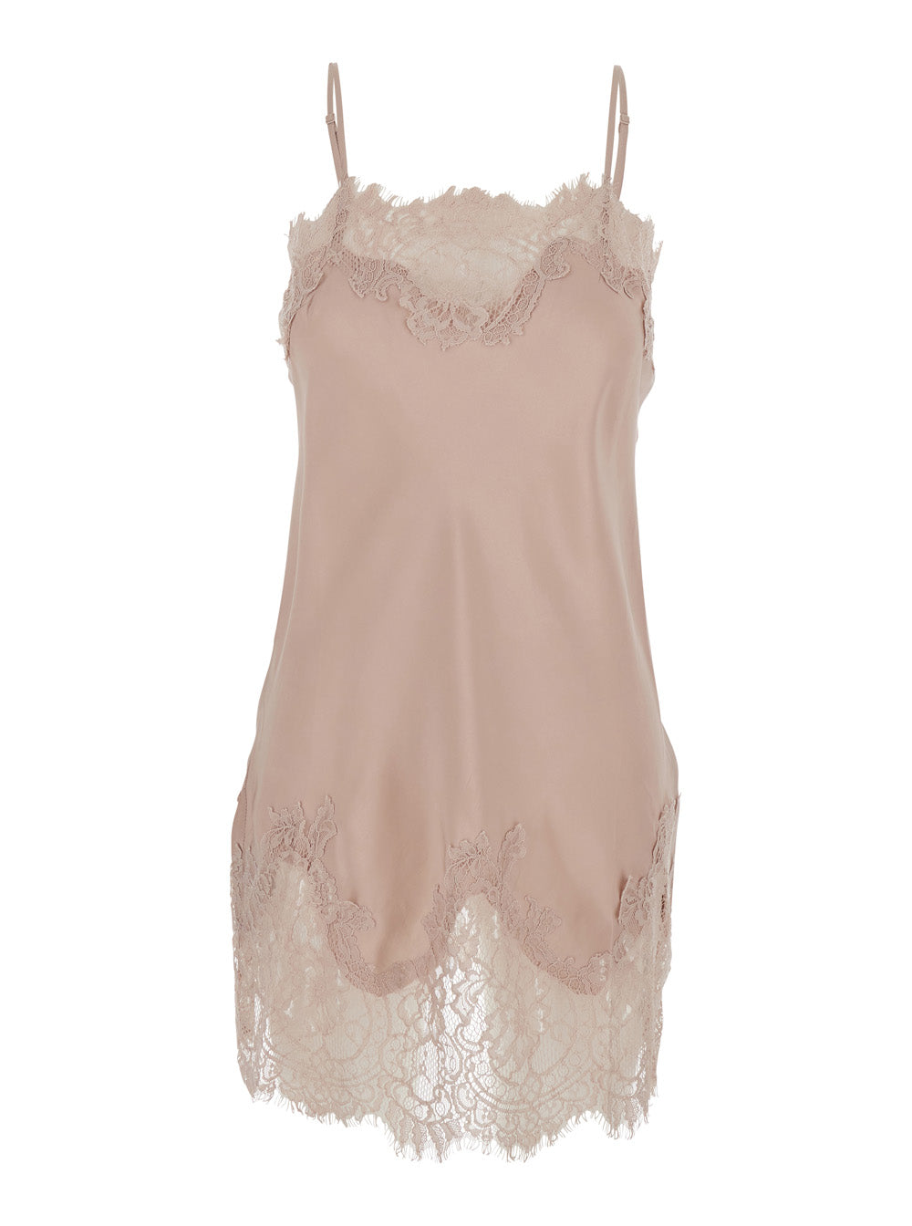 Pink Dress With Lace Embroidery Details And Thin Straps Fabric Woman
