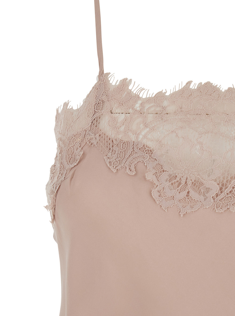Pink Dress With Lace Embroidery Details And Thin Straps Fabric Woman