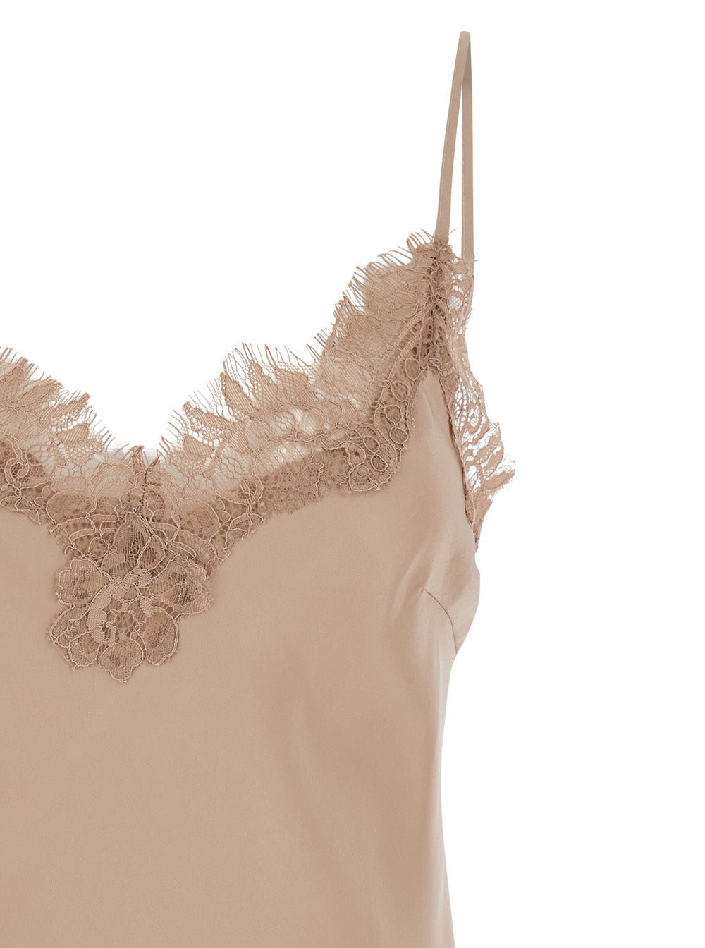Coco Tank Top with Tone-on-Tone Silk Lace Trimmings Beige Women Tops