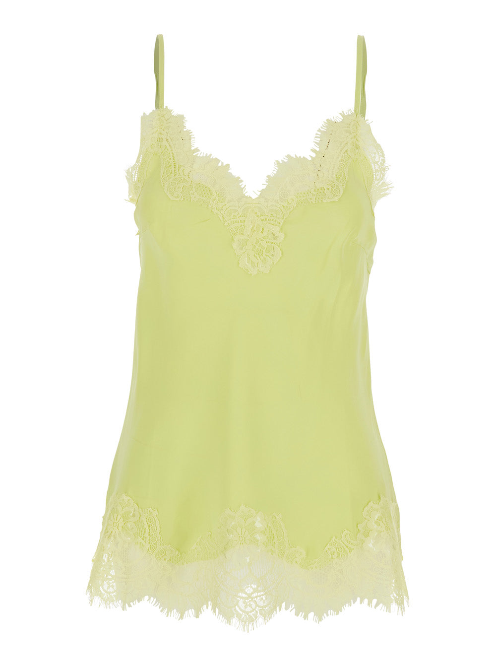 Top GOLD HAWK Yellow with Lace Trim Details and Thin Straps Womens Fabric Tops
