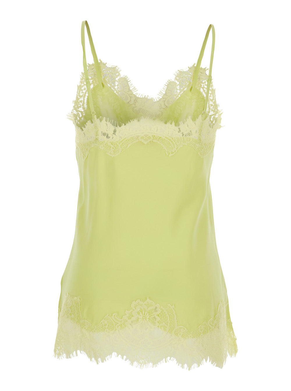 Top GOLD HAWK Yellow with Lace Trim Details and Thin Straps Womens Fabric Tops