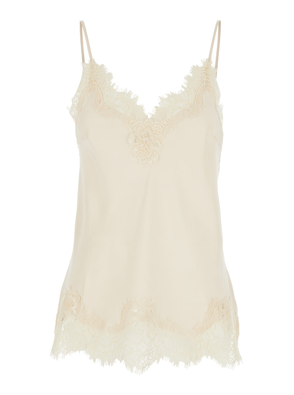 Coco White Camie Top with Tonal Lace Trim in Silk Woman Tops