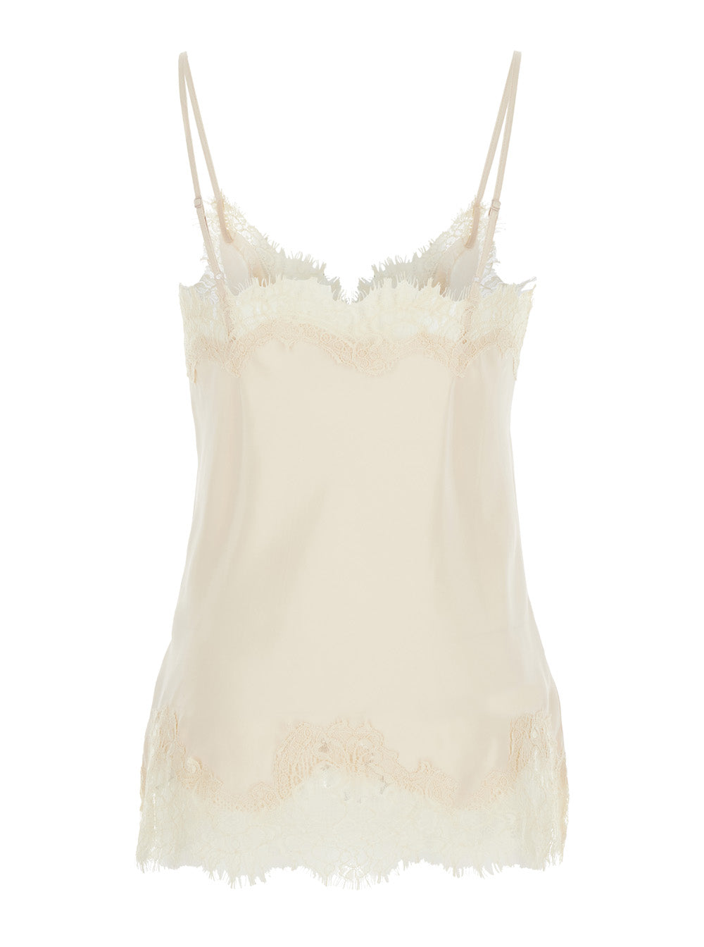 Coco White Camie Top with Tonal Lace Trim in Silk Woman Tops