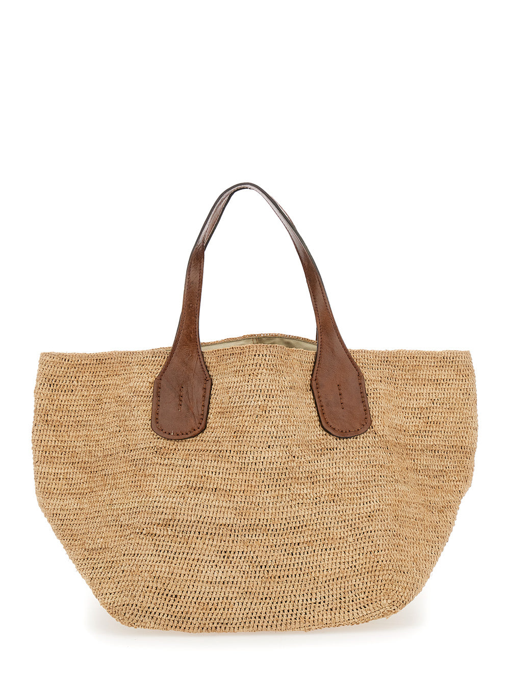 Tokyo II Beige Shopper with Double Top Handle and Woven Design in Raffia Woman Tote Bags