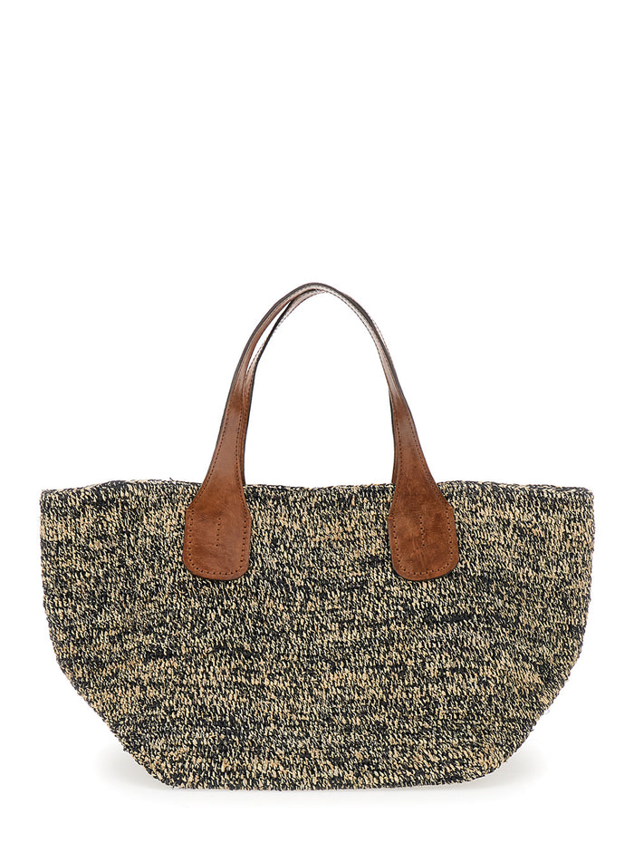 Tote bag TOKYO II with black leather details White/black