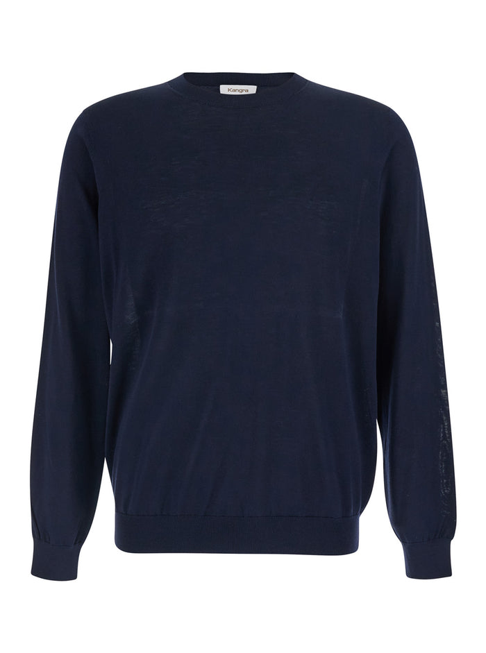 F.16gg Blue Crew Neck Sweater for Women Blu Jersey