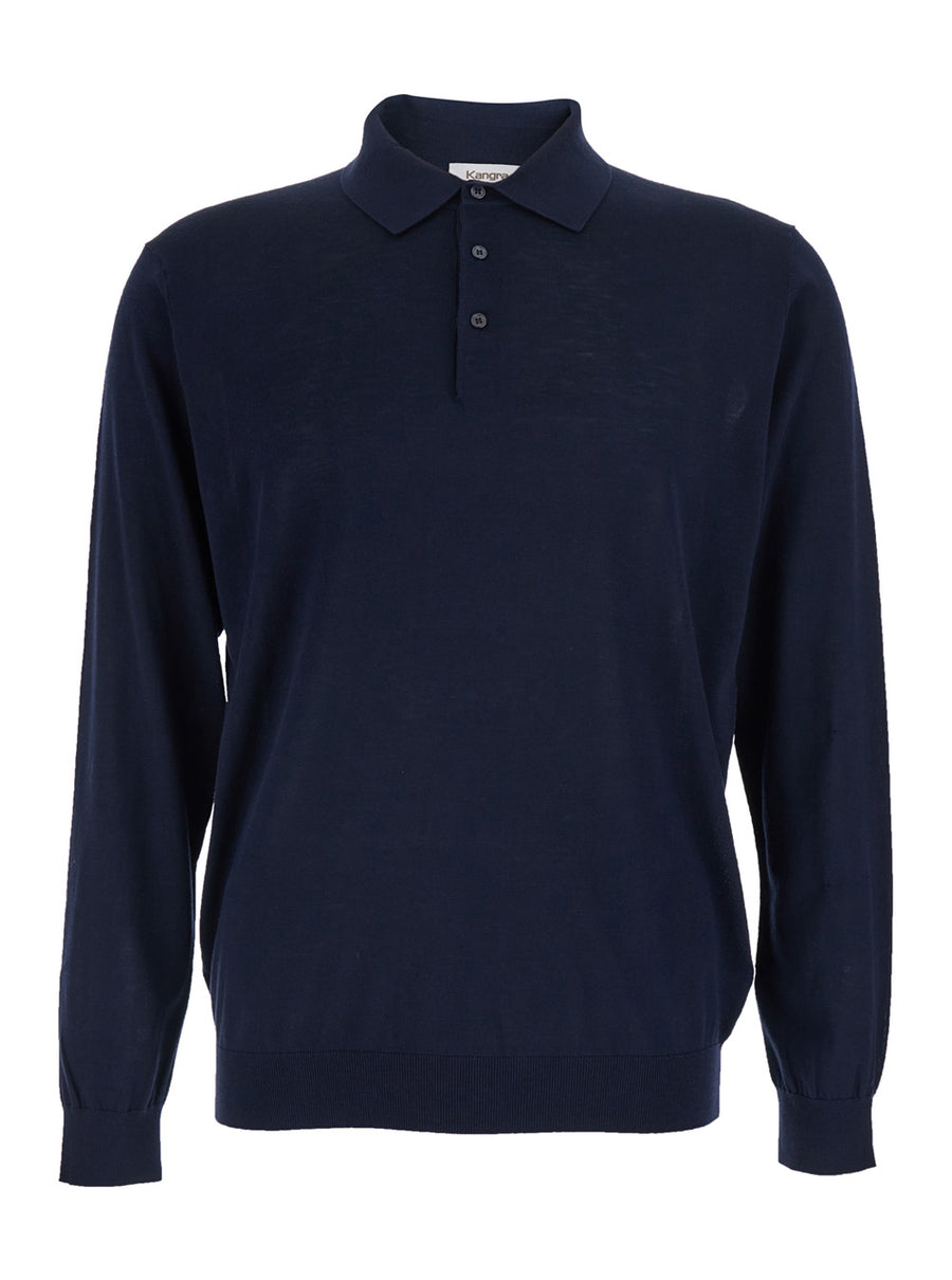Long-Sleeve Polo Blue Cotton T-shirts