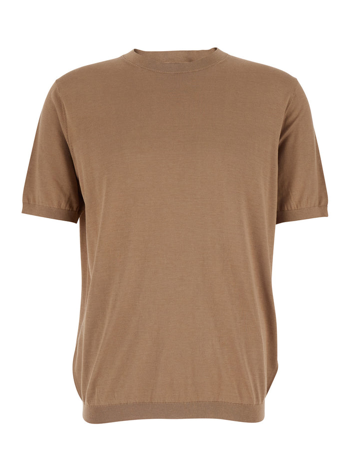 ROUND NECK T-SHIRT F.16gg with Short Sleeves Beige Women Jersey