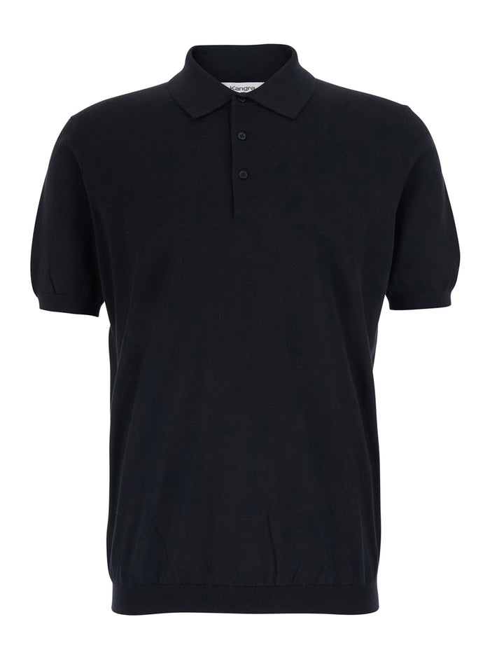 Black Polo Shirt With Classic Collar And Ribbed Finishes In Cotton For Men Tshirts