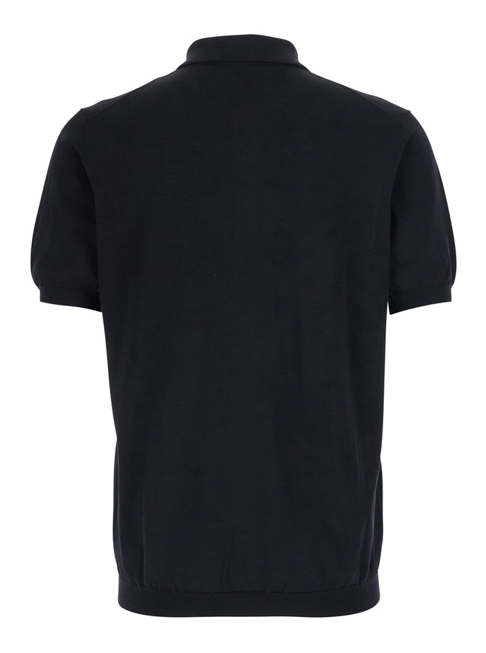 Black Polo Shirt With Classic Collar And Ribbed Finishes In Cotton For Men Tshirts