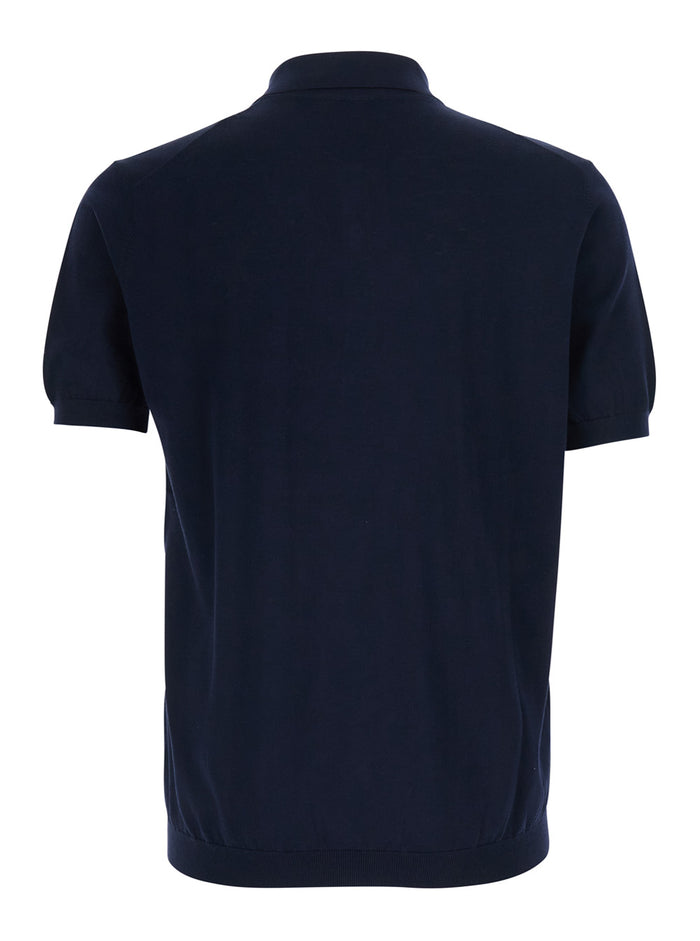 Blue Polo Shirt With Classic Collar And Ribbed Cotton Finishes In For Men Blu Tshirts