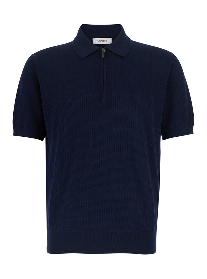 Polo Shirt With Zip And Blue Collar Unisex Blu Tshirts