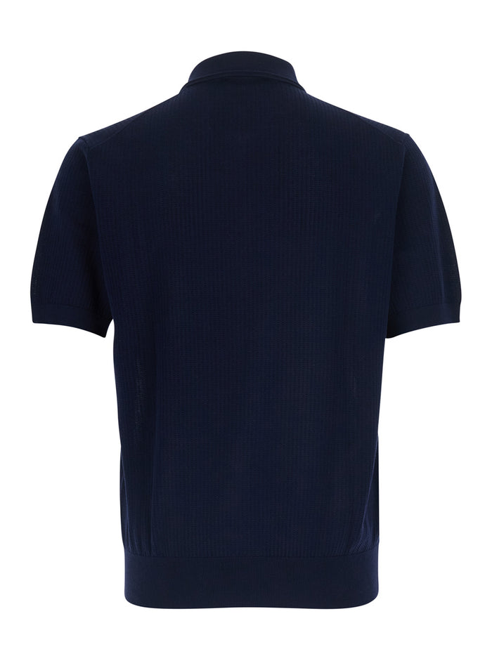 Polo Shirt With Zip And Blue Collar Unisex Blu Tshirts
