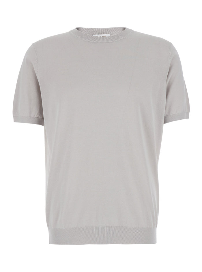 White Crewneck Sweater With Short Sleeves And Ribbed Finishes In Cotton For Men Jersey