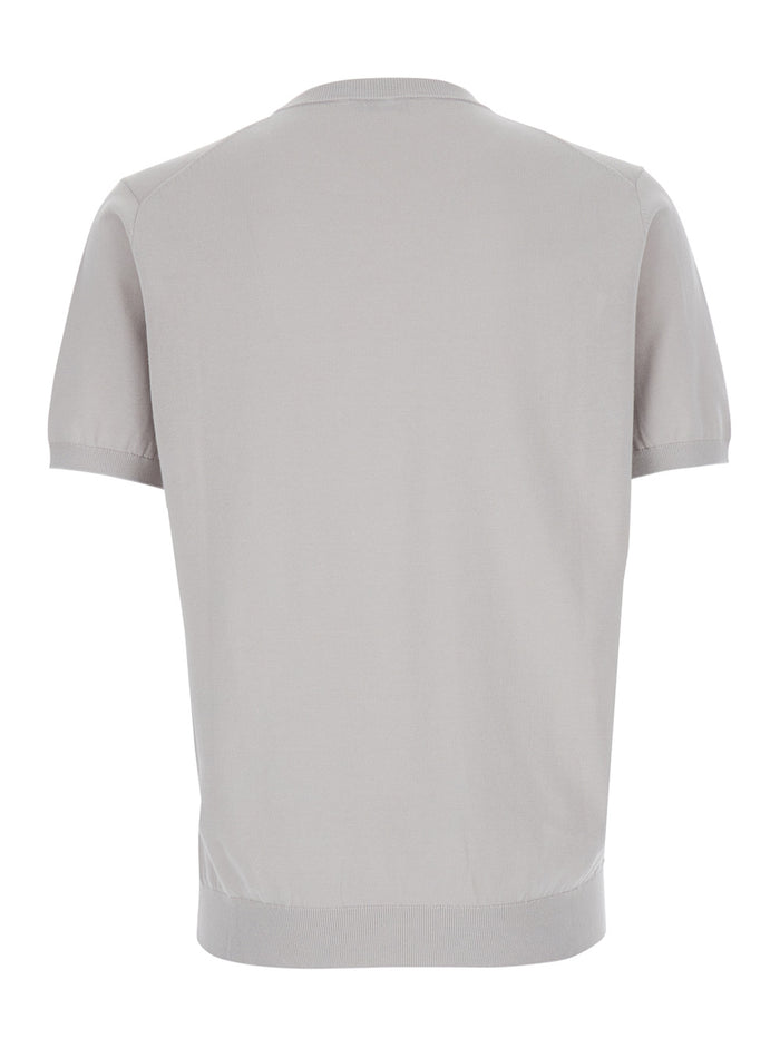White Crewneck Sweater With Short Sleeves And Ribbed Finishes In Cotton For Men Jersey