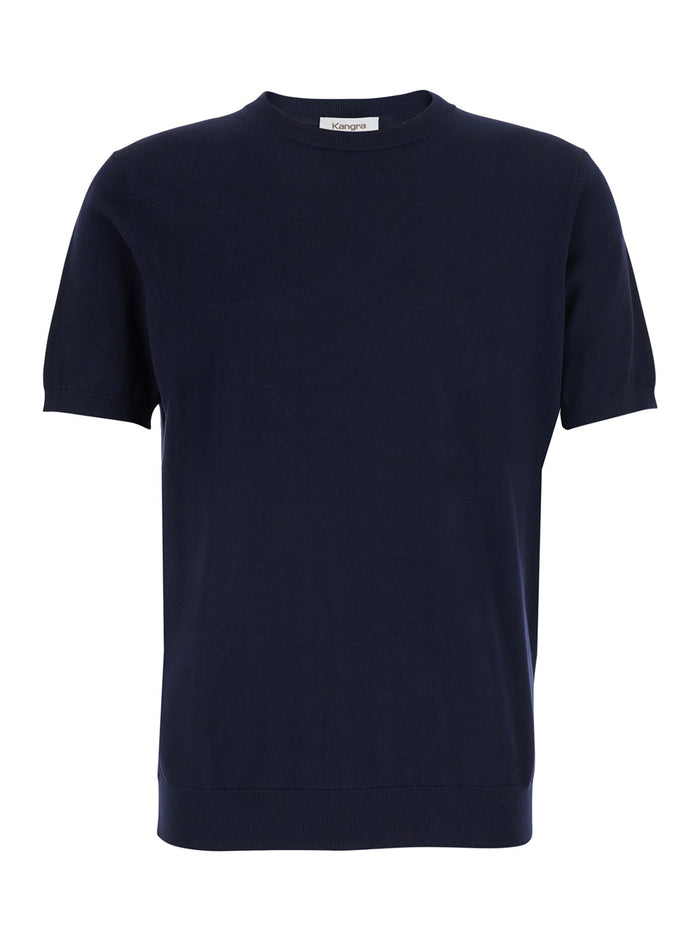 Blue Sweater With Ribbed Finishes In Cotton For Men Blu Jersey