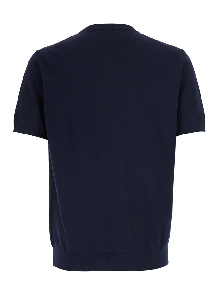 Blue Sweater With Ribbed Finishes In Cotton For Men Blu Jersey
