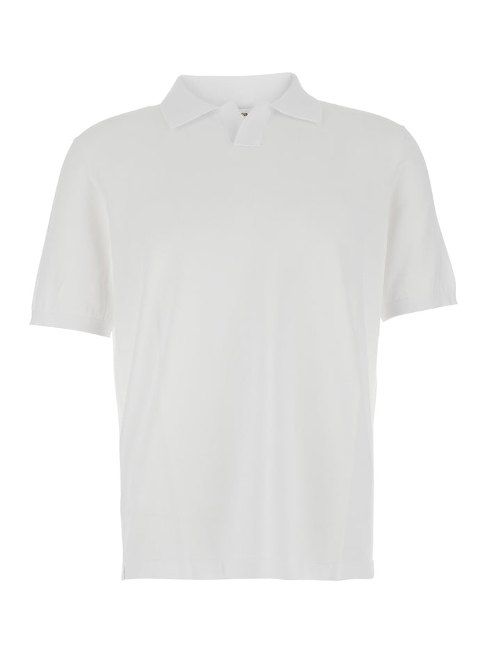 White Cotton Polo Shirt With Collar And Short Sleeves Unisex Tshirts