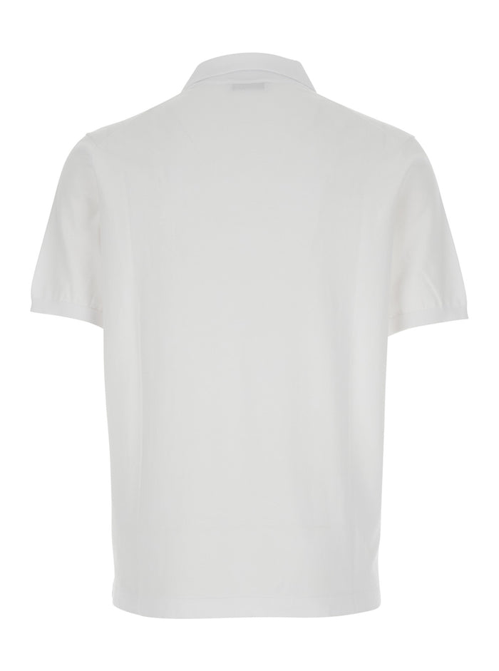 White Cotton Polo Shirt With Collar And Short Sleeves Unisex Tshirts