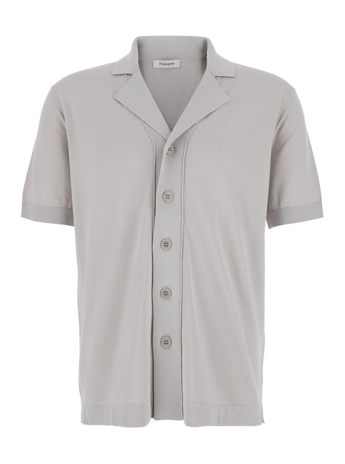 White Shirt With Notched Revers Collar And Short Sleeves In Cotton For Men Blouses