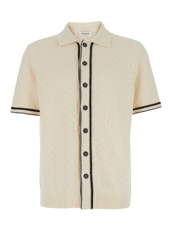 Shirt With Long Sleeves And Pointed Collar Tech Fabric Beige For Men Blouses