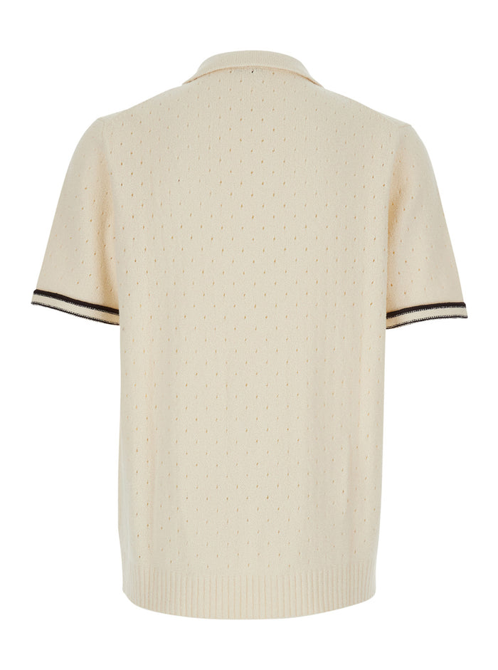Shirt With Long Sleeves And Pointed Collar Tech Fabric Beige For Men Blouses