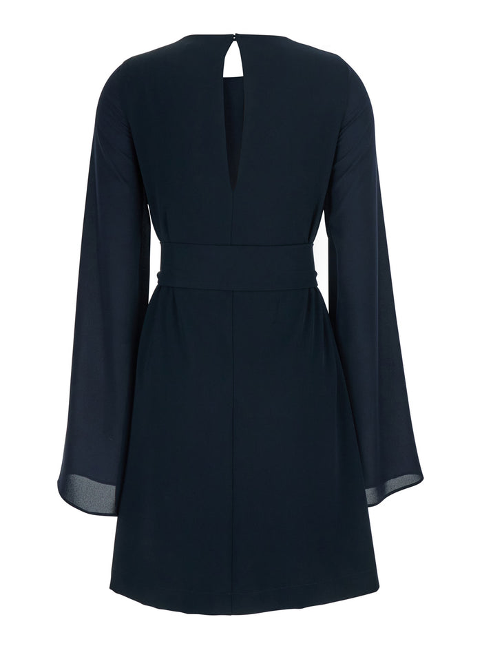 Dress Georgette Sleeves Cady Short With And Cut Blue Women Blu