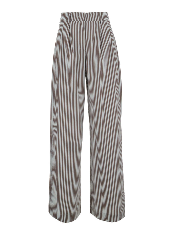 Striped Pants With Pockets And High Waist Tech Fabric Brown Women Trousers