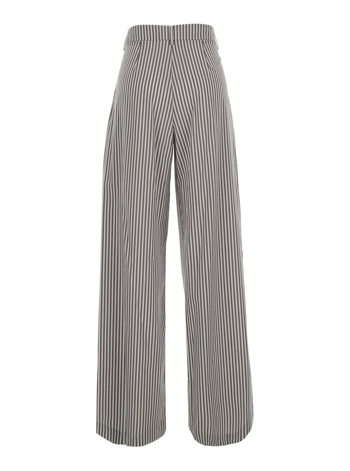 Striped Pants With Pockets And High Waist Tech Fabric Brown Women Trousers