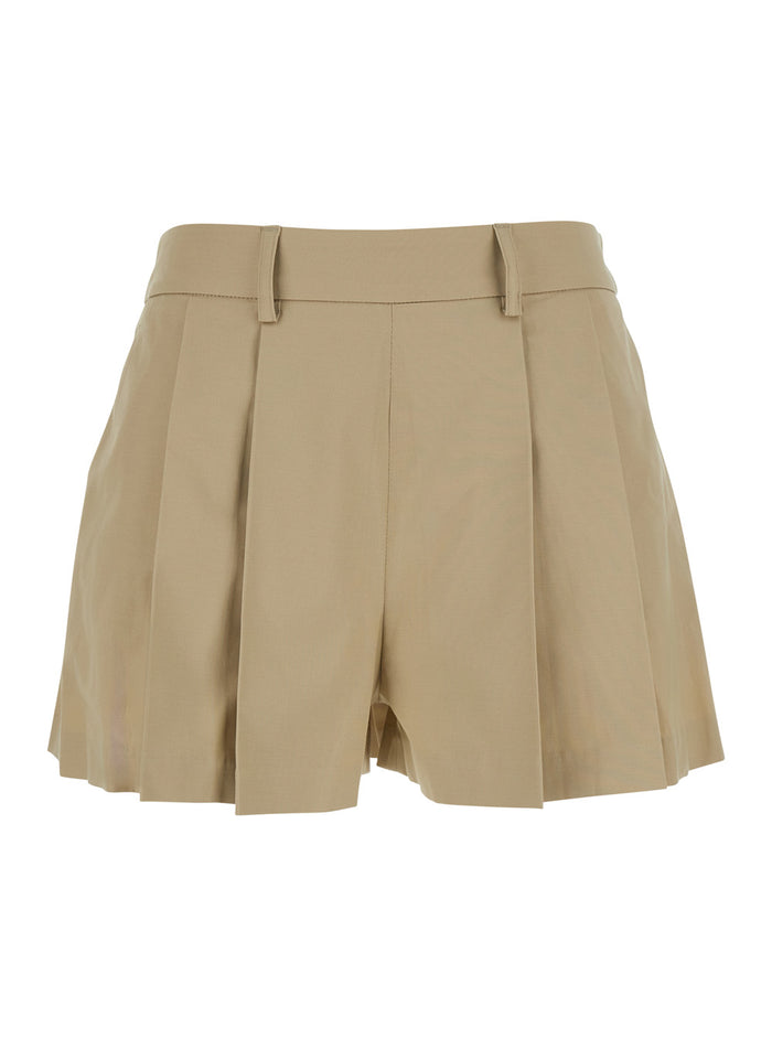Shorts Pleates Mini With Pleated Details And Tech Fabric Beige Women Bermuda