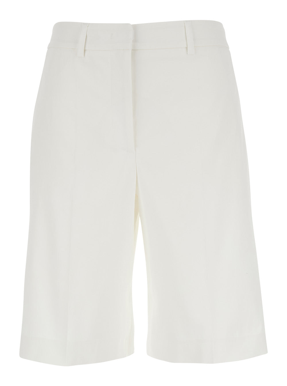 White Bermuda Shorts With Belt Loops And Two Back Welt Pockets Cotton For Women