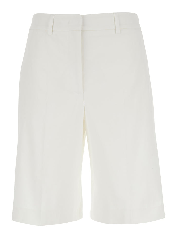 White Bermuda Shorts With Belt Loops And Two Back Welt Pockets Cotton For Women