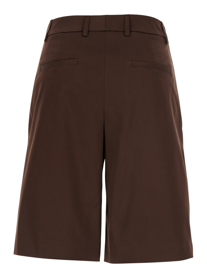 Brown Bermuda Shorts Belt Loops And Two Back Welt Pockets Cotton For Women