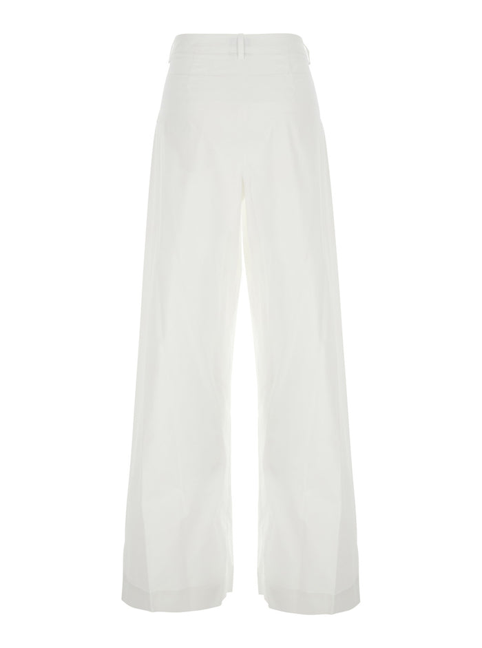White Popleine Pince Pants With Pleats And Pockets For Women Trousers