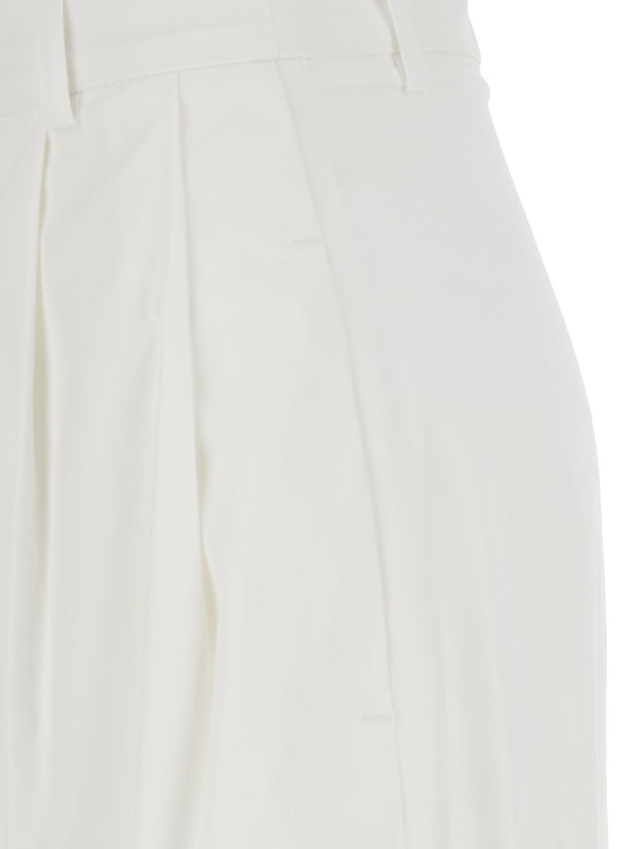 White Popleine Pince Pants With Pleats And Pockets For Women Trousers