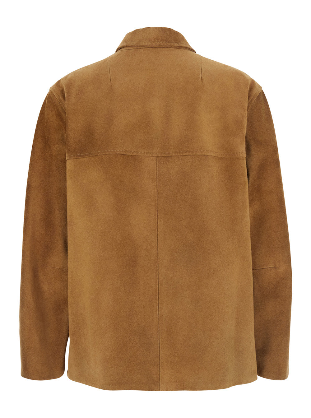 Brown Jacket With Classic Collar And Patch Pockets On The Front Suede For Women Blazers