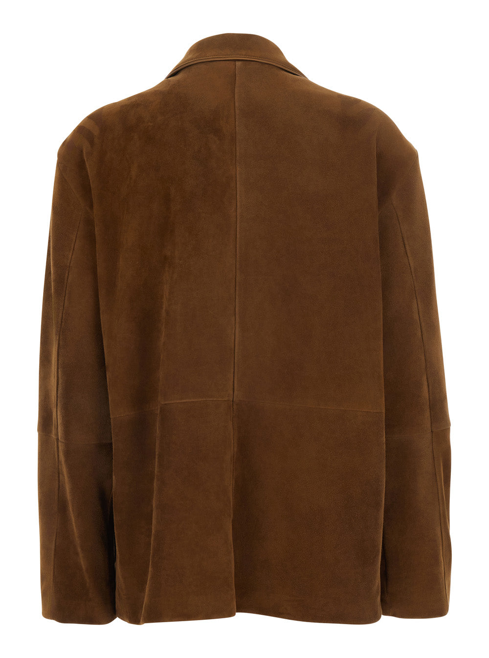 Brown Jacket With Notched Collar And Patch Pocket On The Front Suede For Women Blazers
