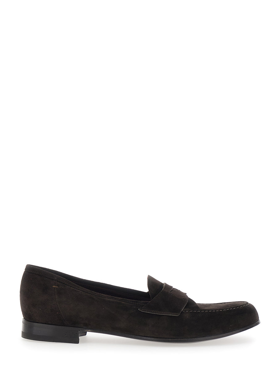 Loafers Rounded Toe Brown Suede Calf Leather
