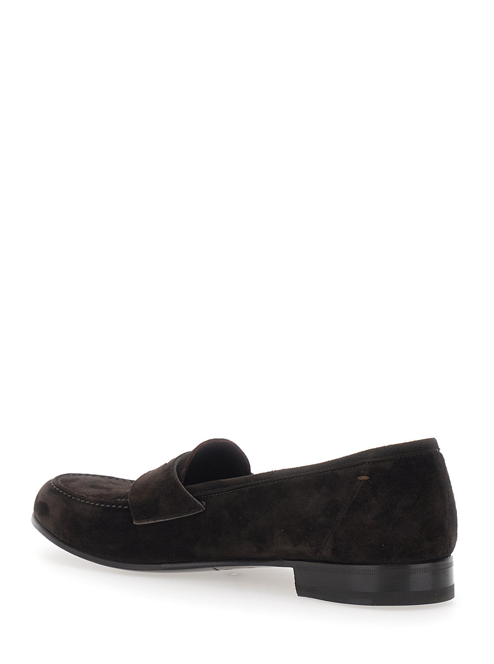 Loafers with Rounded Toe and Contrast Stitching in Brown Suede for Men Calf