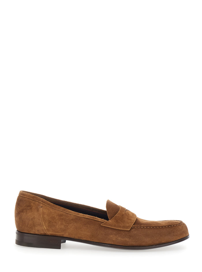 Loafers LIDFORT Brown with Rounded Toe and Contrast Stitching in Suede Men Calf