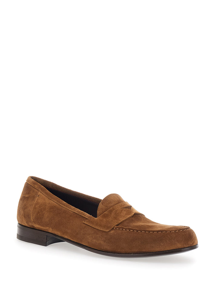 Loafers LIDFORT Brown with Rounded Toe and Contrast Stitching in Suede Men Calf