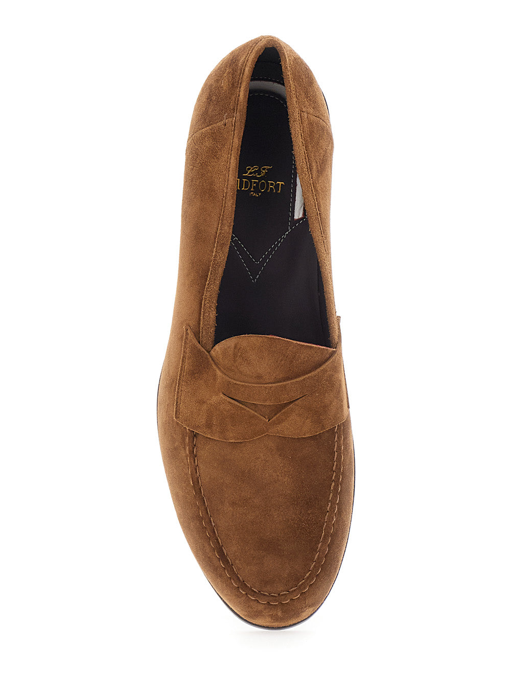 Loafers LIDFORT Brown with Rounded Toe and Contrast Stitching in Suede Men Calf