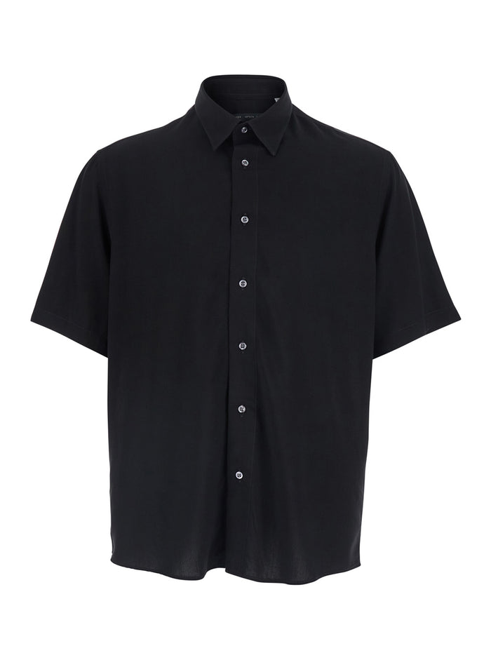 FLUID VISCOSE - Shirt with Collar and Long Sleeves Women Black Blouses