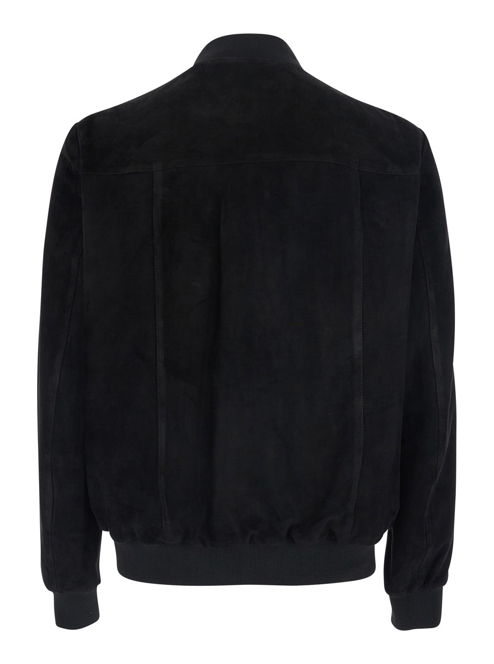 Black Jacket with High Collar and Button Closure in Suede Man Leather Outerwear