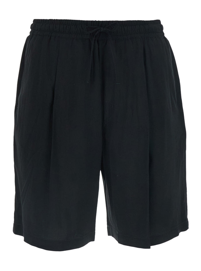 Black Bermuda Shorts With Elasticated Waist And Drawstring Viscose For Men
