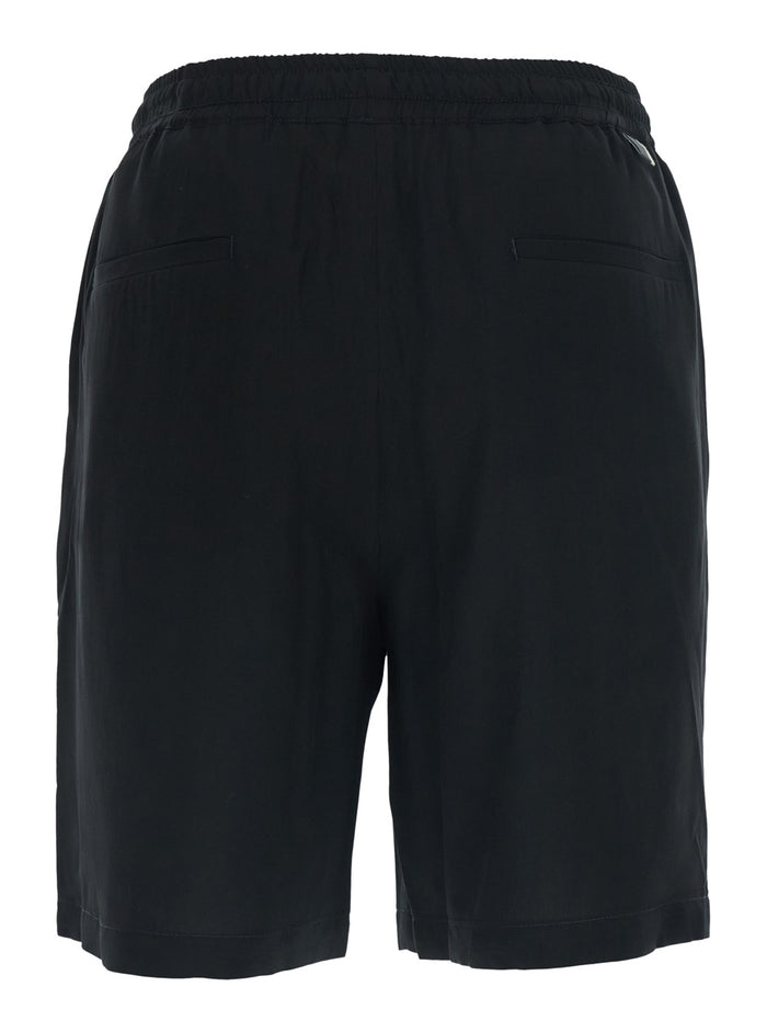Black Bermuda Shorts With Elasticated Waist And Drawstring Viscose For Men
