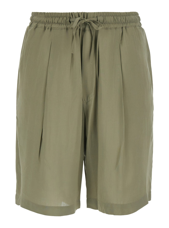 Green Bermuda Shorts With Elastic Waist And Drawstring In Viscose For Men Grey